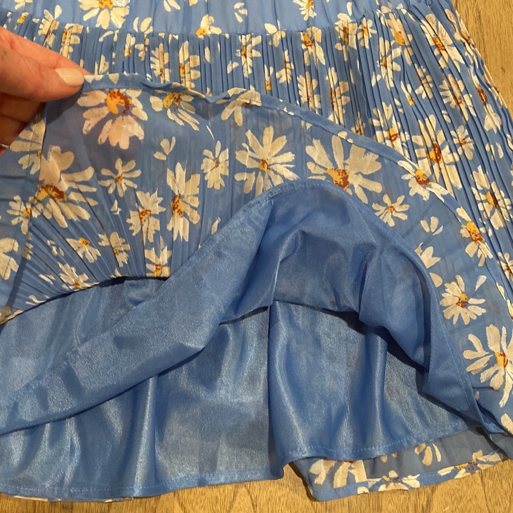 Floral Daisy Festival Blue White Yellow Mini Skirt Small - Picture 5 of 5